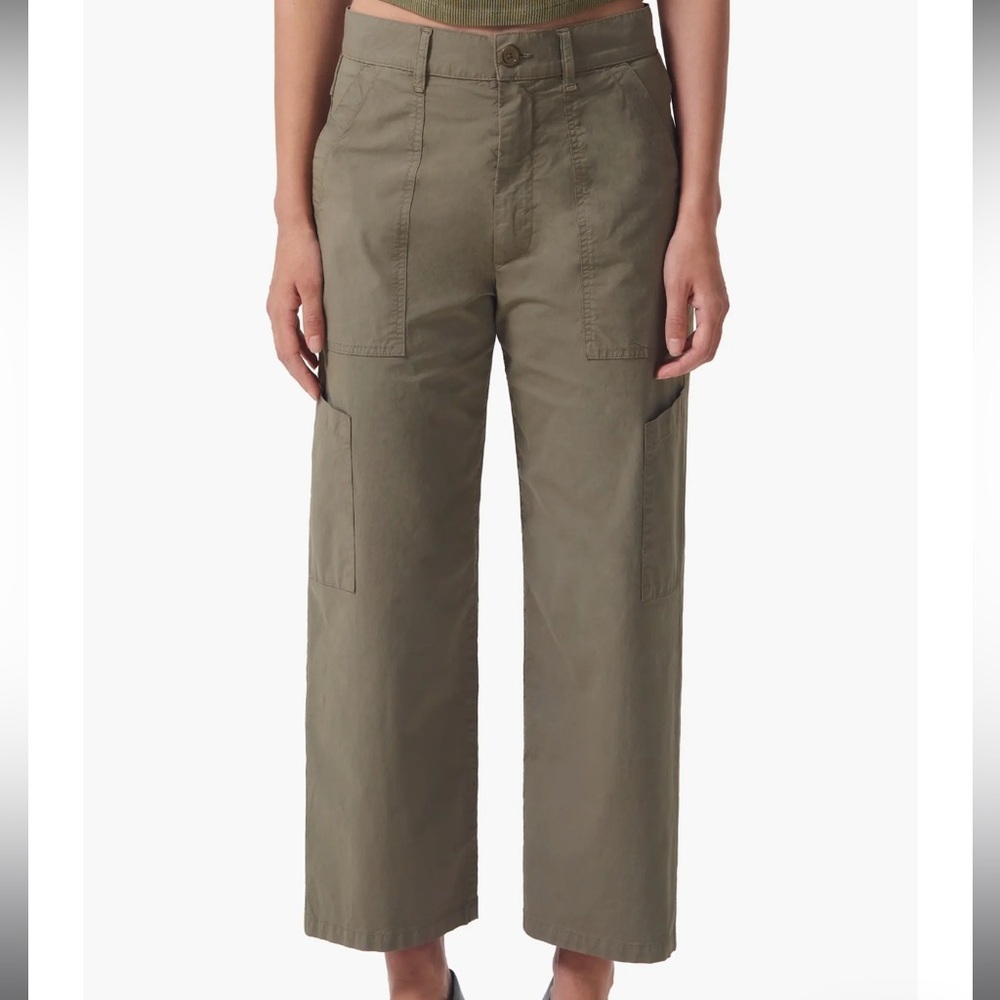AGOLDE Daria High Waist Crop Wide Leg Twill Utility Pants In Drab | Sz 29